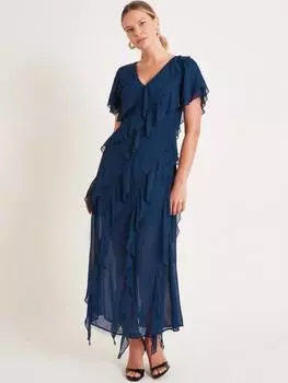 Макси-платье renata с рюшами Monsoon, темно-синий