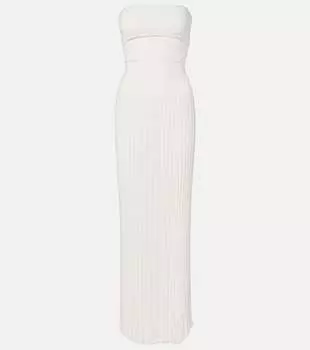 Макси-платье с асимметричным вырезом и ребристым узором Christopher Esber, белый