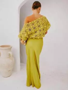 Макси-платье с атласной юбкой Never Fully Dressed, оливковый