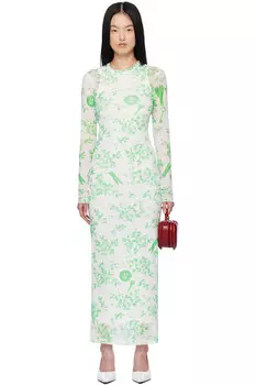 Макси-платье с цветочным принтом из сетки Moschino Jeans, белый