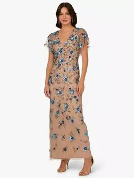 Макси-платье с цветочным v-образным вырезом Adrianna Papell, цвет Nude/Blue