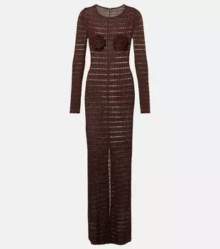 Макси-платье с цветочными аппликациями крючком Same, Chocolate Brown