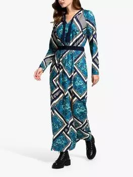Макси-платье с длинным рукавом в стиле ретро с плиточным принтом HotSquash, цвет Teal/Multi