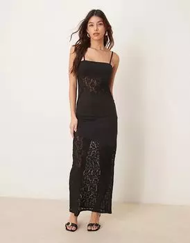 Макси-платье с кружевными вставками черного цвета ASOS DESIGN