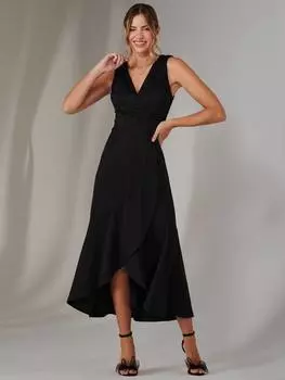 Макси-платье с оборкой на лифе Jolie Moi, черный