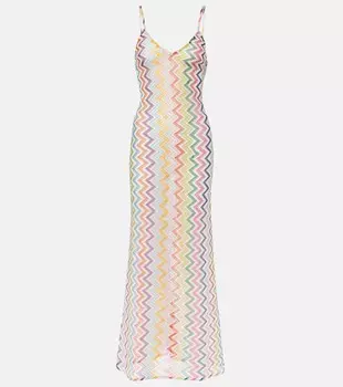 Макси-платье с открытой спиной и зигзагообразным вырезом Missoni, Multicolor w/ White Base