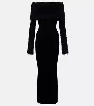 Макси-платье с ребристым трикотажем и отделкой из искусственного меха Jean Paul Gaultier, черный