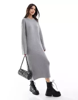 Макси-платье с застежкой-молнией серого меланжевого цвета Miss Selfridge