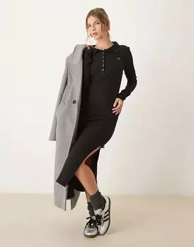 Макси-платье в рубчик с тканым лейблом черного цвета Calvin Klein Jeans