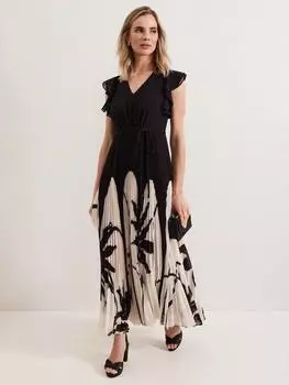 Макси-платье в складку с принтом petite uma Phase Eight, черный/разноцветный