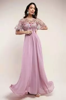 Макси с вышитыми рукавами и развевающимися рукавами Goddiva, розовый