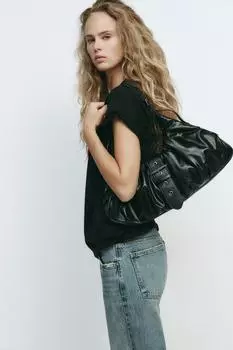 Макси-сумка-ведро со сборчатыми деталями и пряжкой ZARA, черный