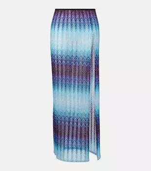 Макси-юбка ламе с зигзагообразным узором Missoni, Multi Blue
