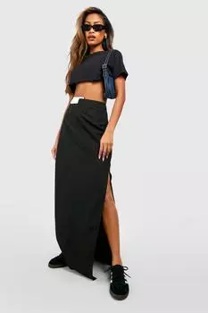 Макси-юбка с контрастным поясом и разрезами передней части Boohoo, черный