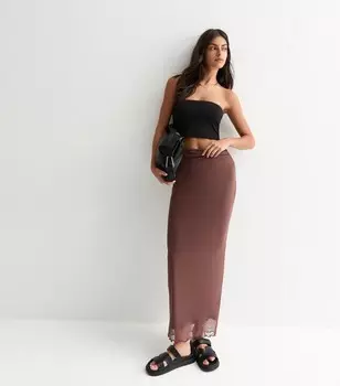 Макси-юбка с оборкой и ржавой сеткой New Look, бордовый