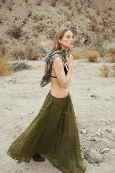 Макси-юбка с принтом из металлической нити ZARA, цвет Green/Ecru