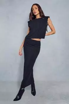 Макси-юбка свободного кроя в рубчик с подплечниками Co Ord MISSPAP, черный