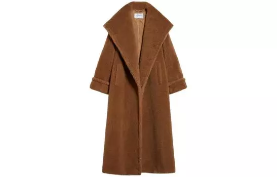 MaxMara Женское пальто-халат Teddy из коллекции Apogeo, свободного кроя, коричневого цвета
