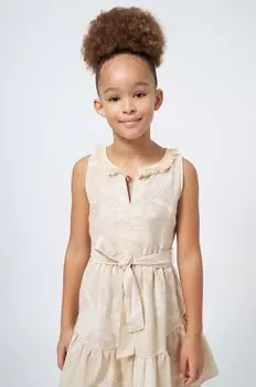 Mayoral Детское платье из смесового льна, бежевый