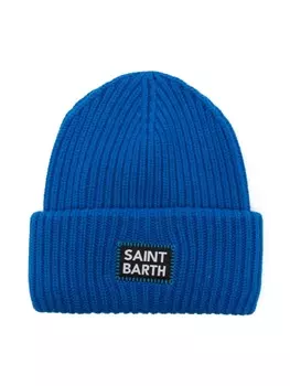 MC2 Saint Barth Kids шапка-бини в рубчик с нашивкой-логотипом, синий