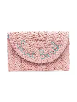 MC2 Saint Barth Kids соломенная сумка-конверт с вышитым логотипом, розовый