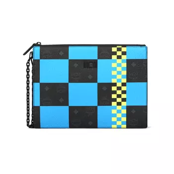 MCM Холщовый клатч с кожаной отделкой, женский, обычный, синий/черный