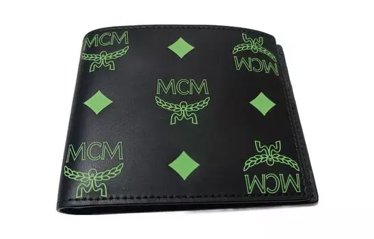 MCM Кожаный кошелек-труба унисекс, черный/зеленый