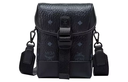 MCM Мужская сумка-труба Aren Visetos из холщовой ткани с кожаным покрытием и черными вставками