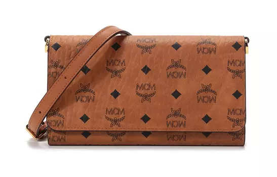 MCM Оригинальный кожаный чехол Visetos для мобильного телефона, сумка через плечо, женский кошелек, коричневый/коньячный