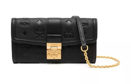 MCM Сумка-кошелек Tracy Visetos из натуральной кожи наппа, через плечо, большая женская, черная