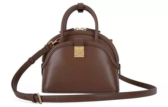 MCM Сумка-купол из гладкой кожи, сумка на плечо, сумка-трубы, женская, коричневого цвета