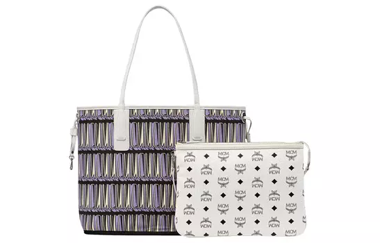 MCM Сумка Liz Visetos из ткани и искусственной кожи, сумка-шоппер, сумка через плечо, средняя, женская, белая