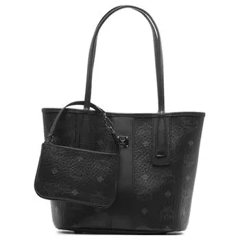 MCM Сумка-шоппер Liz Visetos из холщовой ткани с покрытием и кожей, сумка-шоппер, сумка через плечо, мини-сумка женская, черная
