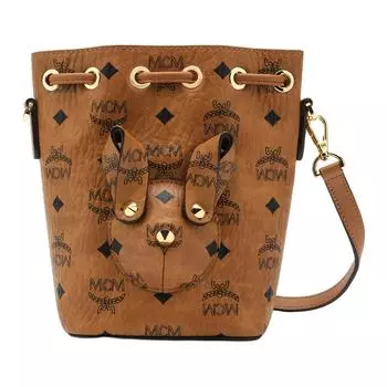 MCM Сумка-ведро Visetos из кожи наппа, сумка через плечо, мини-сумка для женщин, коричнево-коньячного цвета