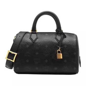 MCM Женская сумка-бостон Ella Visetos из холщовой ткани с покрытием и кожей, черная, Trumpets