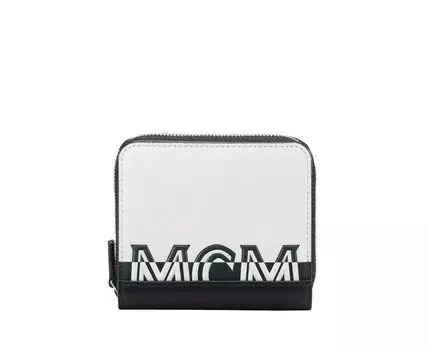 MCM женский белый черный контрастный логотип маленький кошелек на молнии