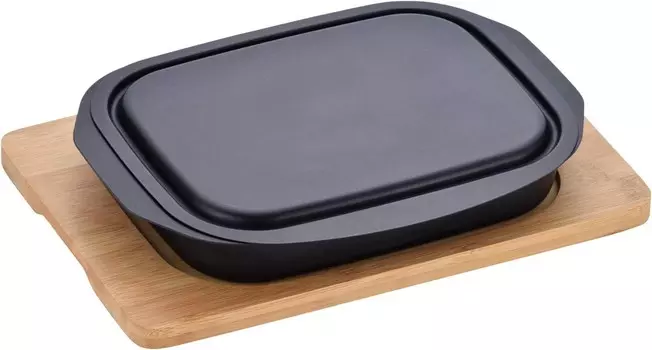 MD-0091 Сковорода-гриль, квадратная форма, 6,7 x 8,7 дюймов (17 x 22 см), эффективное использование рыбы на гриле, запекание, приготовление на пару, разогрев, крышка в комплекте, напольная плита в комплекте WAHEI FREIZ, Black (Black 19-3911Tcx)