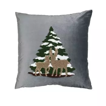 Мебельная бархатная подушка с вышивкой - Пихта Lisola, цвет Grigio