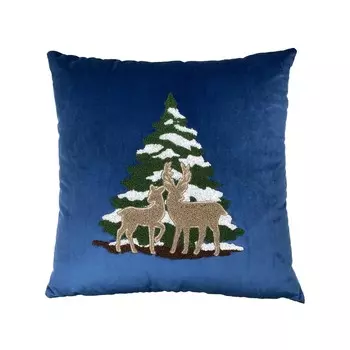 Мебельная бархатная подушка с вышивкой - Пихта Lisola, цвет Blu