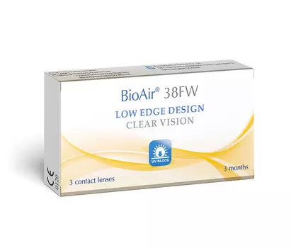 Медицинский прибор, BioAir, 38FW, Квартальные линзы +4,00 кривизна 8,6, 3 шт, цвет бесцветный