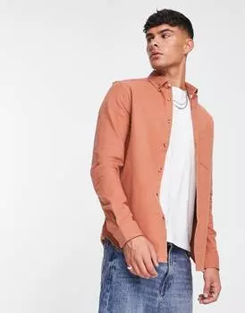 Медно-коричневая оксфордская рубашка с начесом ASOS DESIGN