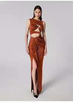 Медное женское асимметричное длинное обычное вечернее платье SGZB008 Sagaza For Boyner, медный
