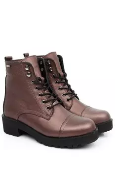 МЕДНЫЕ женские повседневные ботинки из натуральной кожи с круглым носком, резиновой подошвой, на каблуке, на молнии, на шнуровке 46 GNDER(R)