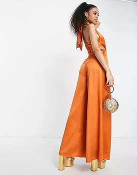 Медный комбинезон с драпировкой и вырезом на шее ASOS DESIGN