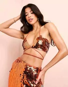 Медный топ-бралетт с завязками и пайетками ASOS LUXE