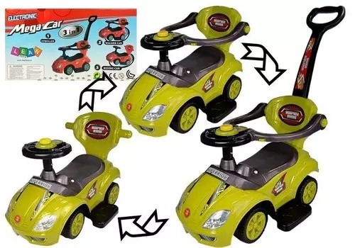 Mega Car 3in1 Желтый райд-он с толкателем Lean Toys