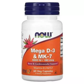 Mega D-3 и MK-7 NOW Foods 180 мкг 5000 МЕ, 60 капсул