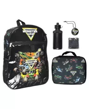 Меганабор из 5 предметов: рюкзак, ланч-бокс, бутылка для воды и охлаждающий пакет Megalodon Grave Digger Max-D Monster Trucks Monster Jam, черный