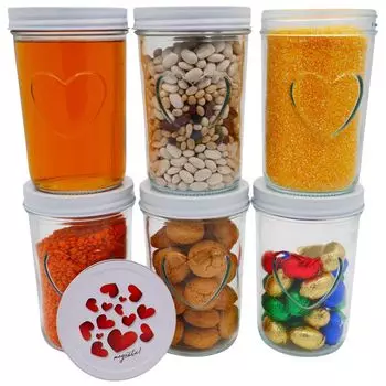 Megusta! 6 баночек для консервации с сердцем в стакане | 500мл | Крышка с узором в виде сердца | Банки для варенья, банки для маринования, банки для хранения | Выпечка + Заморозка