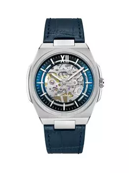 Механические часы из нержавеющей стали и кожаного ремешка/43 мм Kenneth Cole, синий